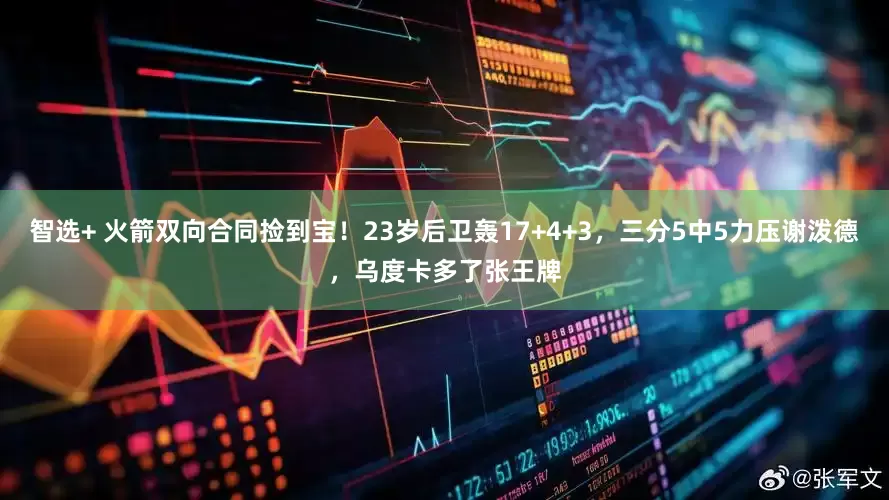 智选+ 火箭双向合同捡到宝！23岁后卫轰17+4+3，三分5中5力压谢泼德，乌度卡多了张王牌